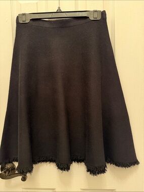 Women’s Black A-Line Knit Fringe Hem Skirt
